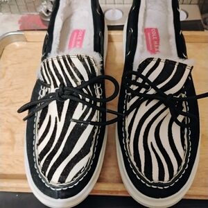 Cole Haan Woman's Sz9 Black/White Zebra Print Pony Hair Boat Shoe